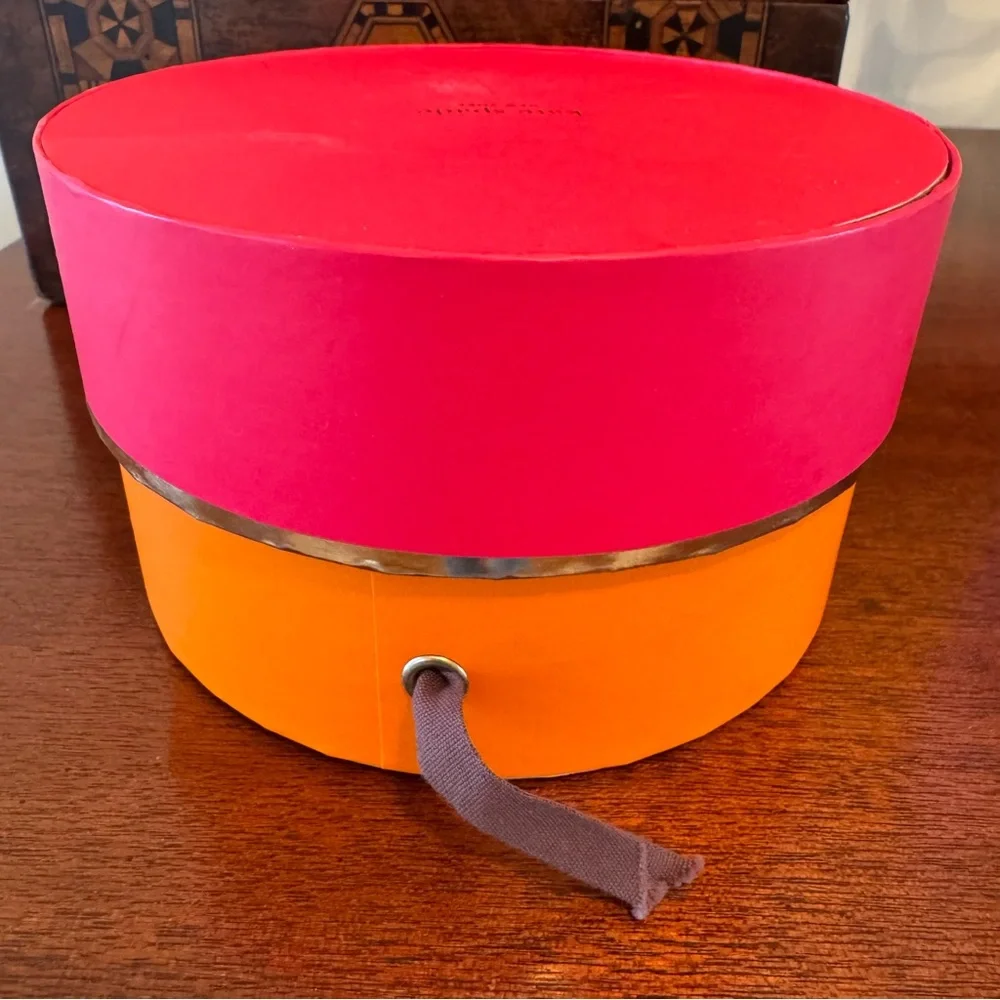 Kate Spade Round Jewelry Keepsake Box Pink Orange Ribbon